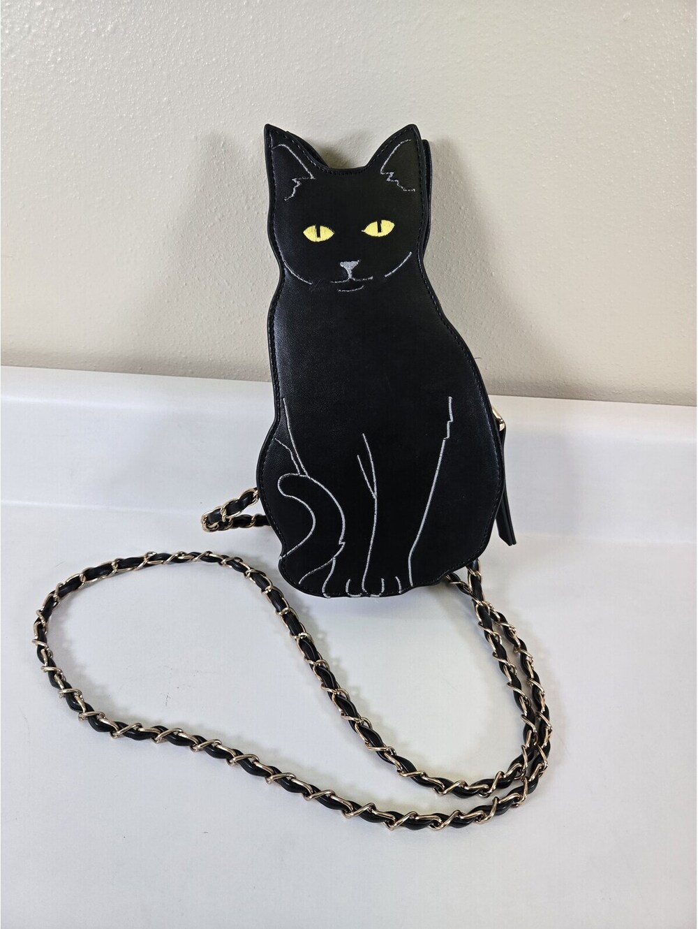 Black Cat Crossbody Strap Purse with Chain Strap